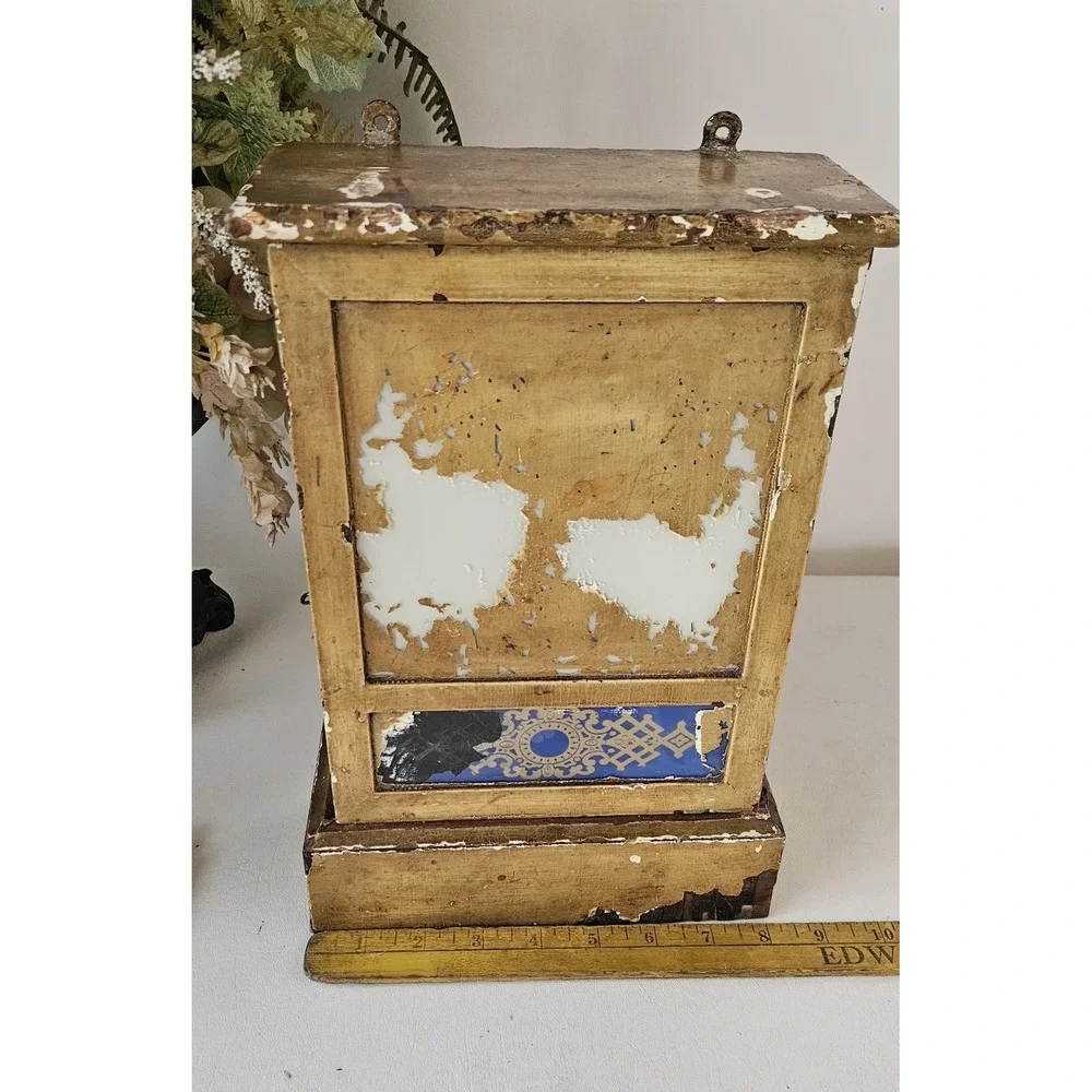 Primitive Wood Wall Cabinet Old Mustard Yellow Glass Panels